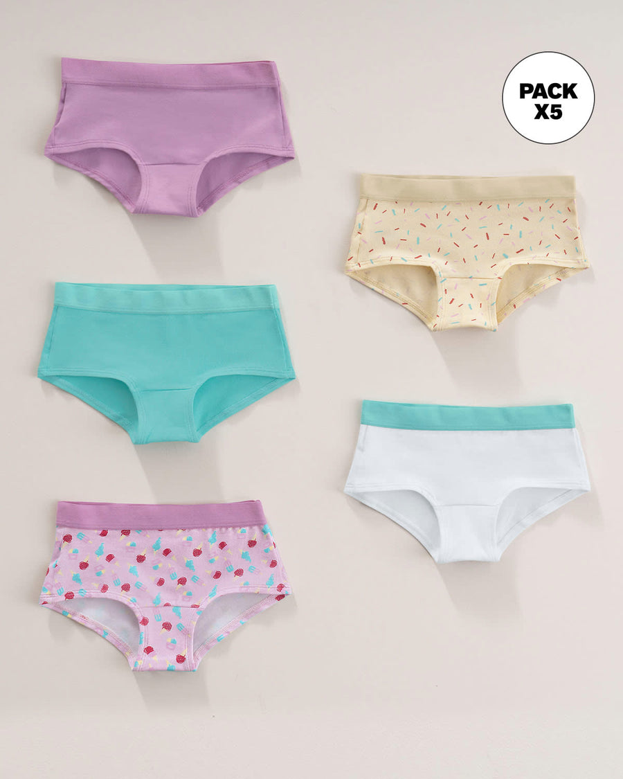 Paquete x 5 panties tipo hipster para niña