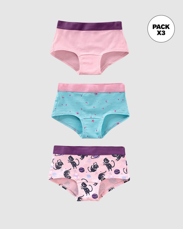 Paquete x 3 panties tipo hipster en algodón suave para niña