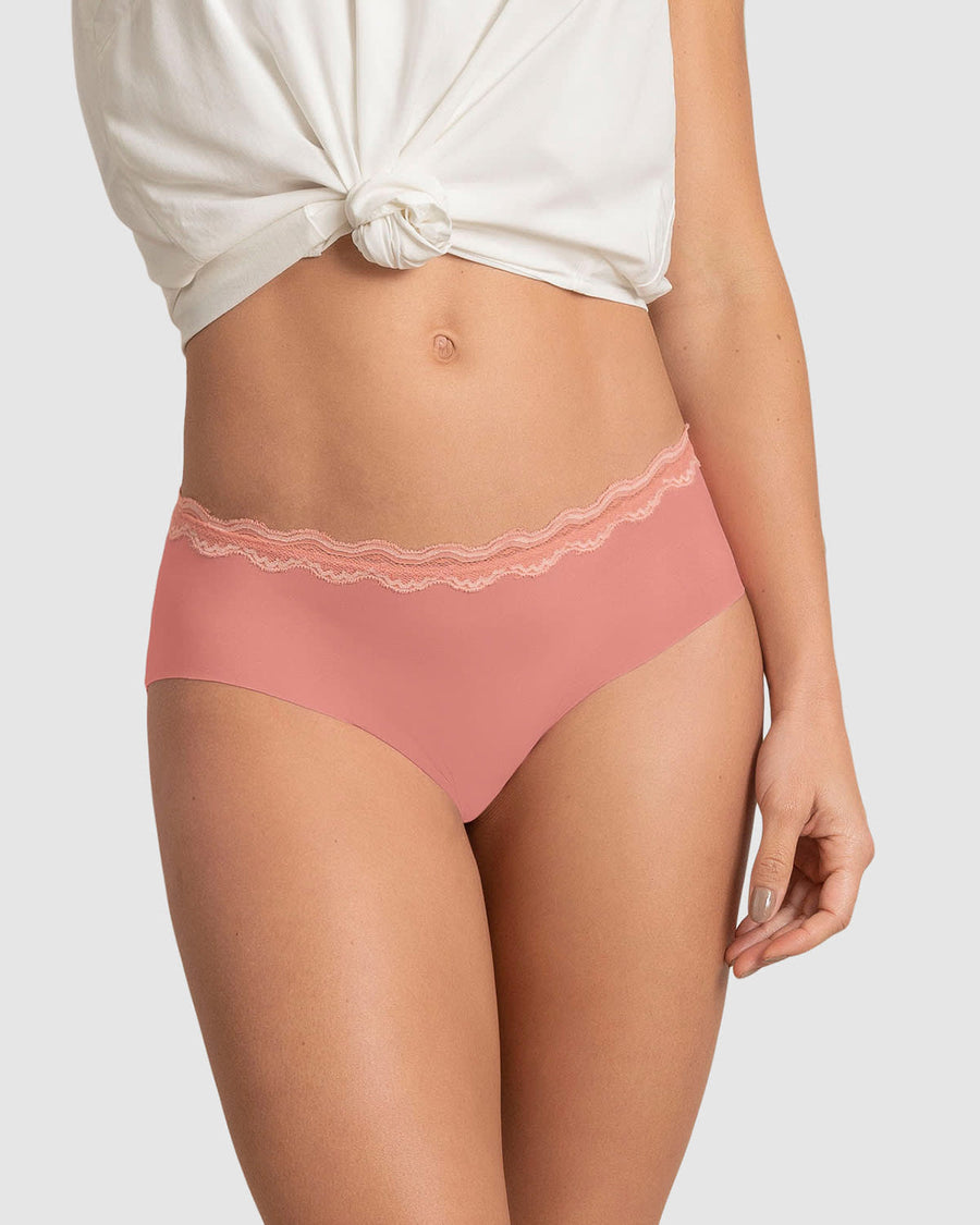 Panty hípster con encaje en cintura tiro medio