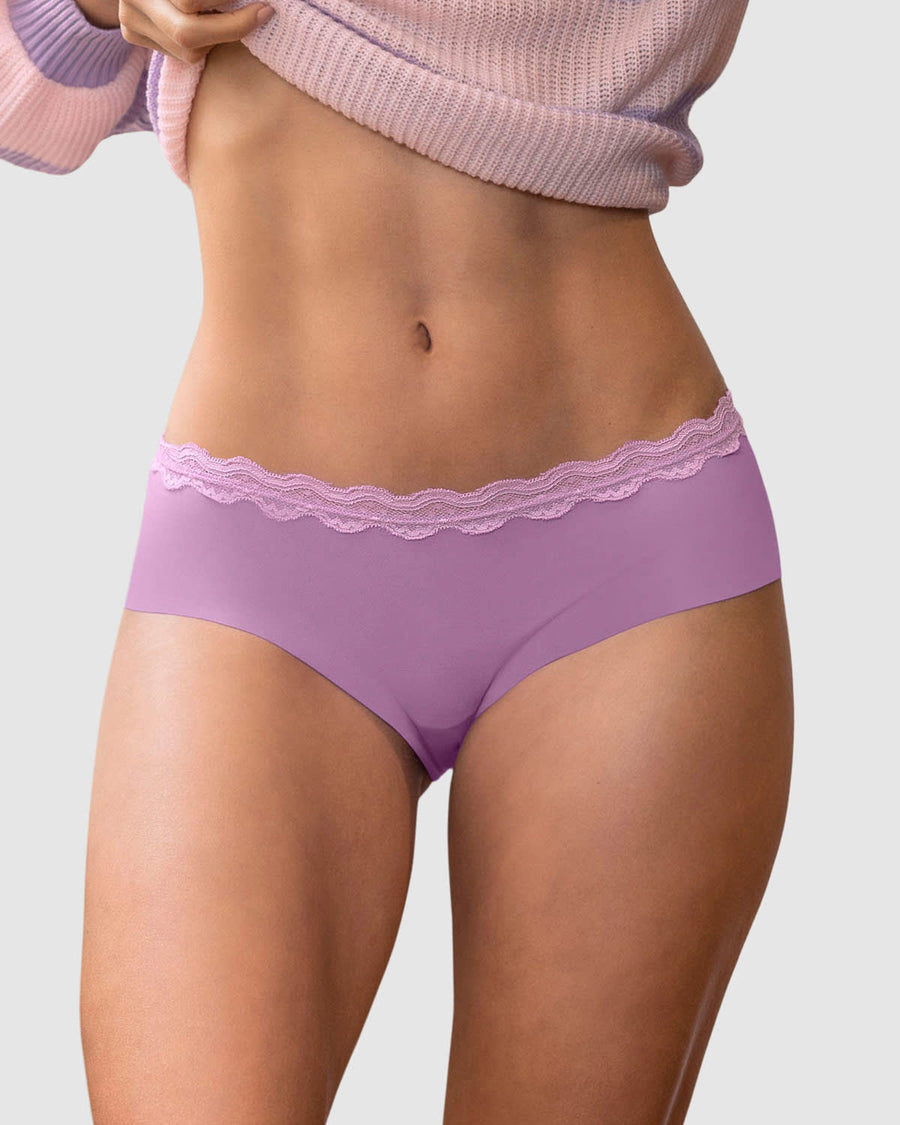 Panty hípster con encaje en cintura tiro medio