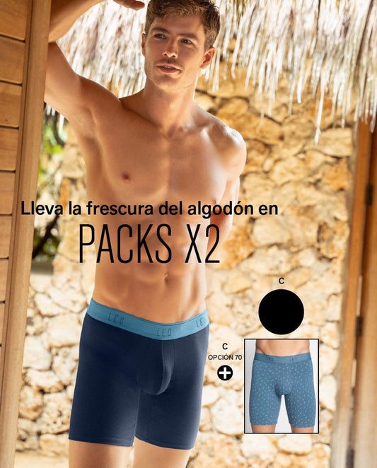 Paquete x2 bóxers largos ajustado con algodón